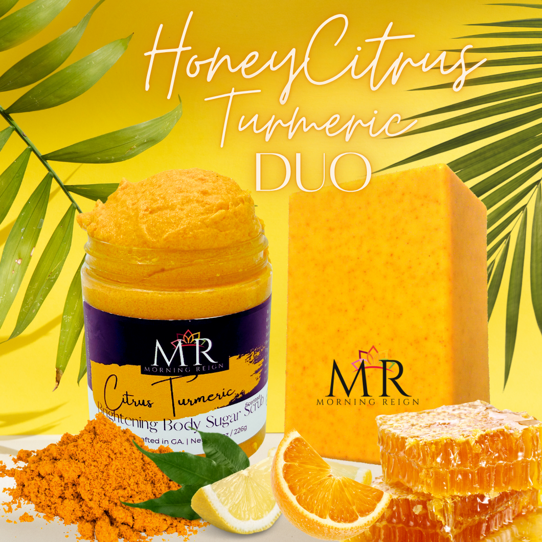 Honey Citrus Turmeric Brightening Sugar Scrub + Soap Duo